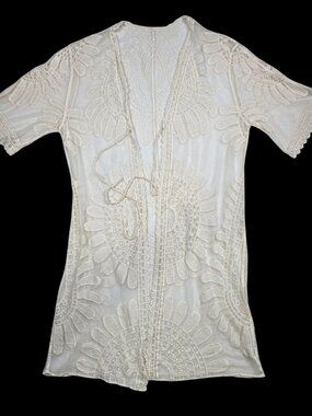 Crochet Lace Short Sleeve Kimono Cardigan Boho White S/M OS Western